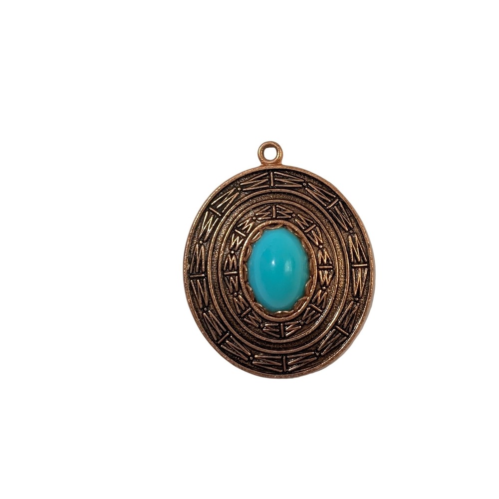 Copper Tone Oval Turquoise Faux Stone Pendant Southwestern Boho Charm